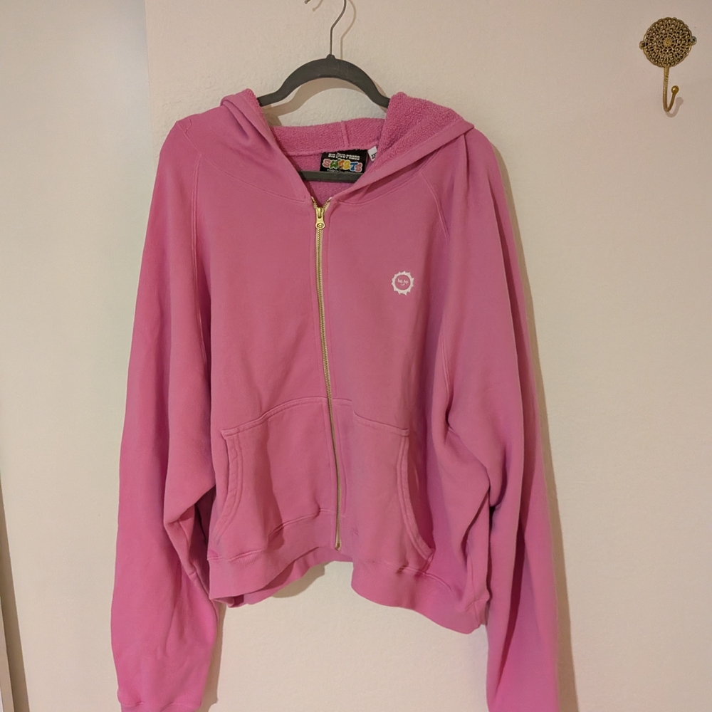Big Bud Press Pink Cropped Oversized Zip-Up Hoodie